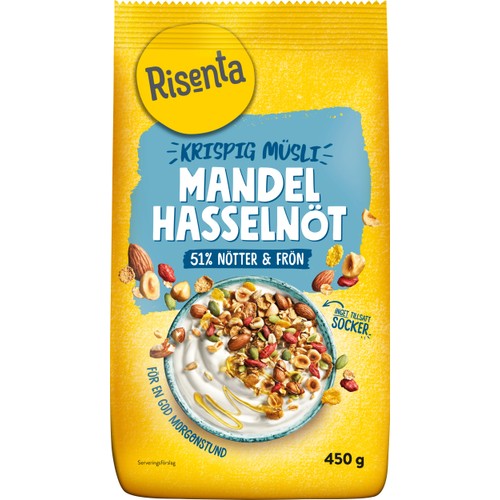 Krispig Müsli Mandel & Hasselnöt 450g Risenta