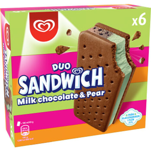 Sandwich Mjölkchoklad & päron 6-p 600ml GB Glace