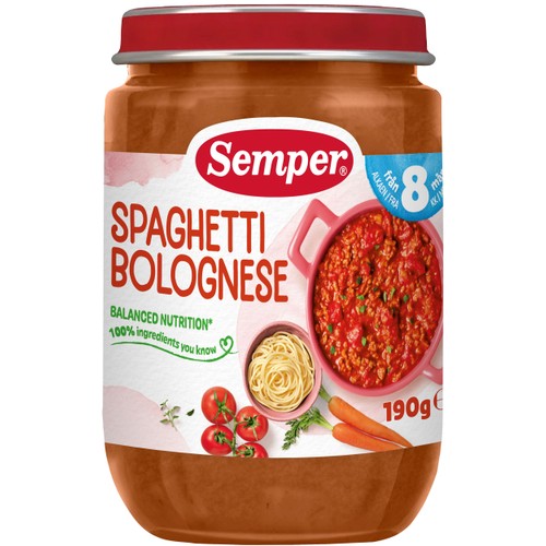 Barnmat Spaghetti Bolognese 8m Semper