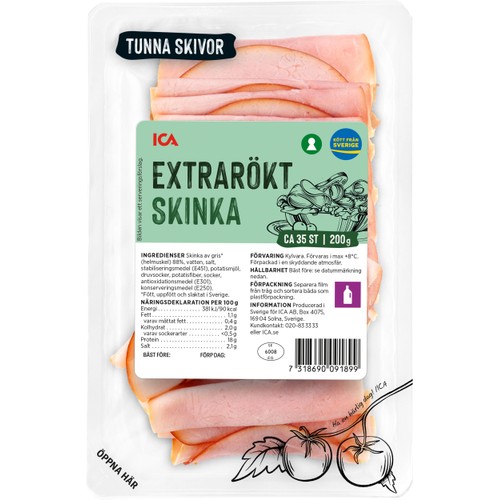 Skinka Extrarökt Tunna Skivor 200g ICA
