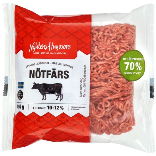 Nötfärs Fetthalt 10-12% 400g Nyhléns Hugosons