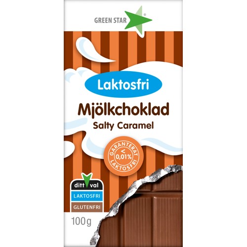 Mjölkchoklad Salty Caramel Laktosfri 100g Greenstar