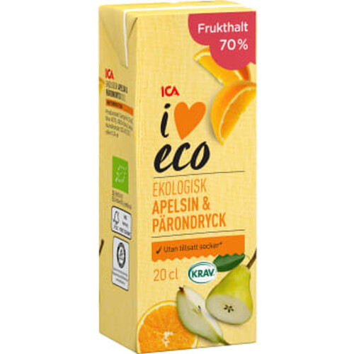 Fruktdryck Apelsin & pärondryck 200ml KRAV ICA I love eco