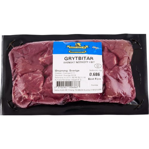 Grytbitar av nöt ca 700g Närke kött