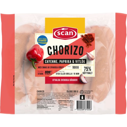 Kryddkorv Chorizo Cayenne och Paprika 75% Kötthalt 900g Scan