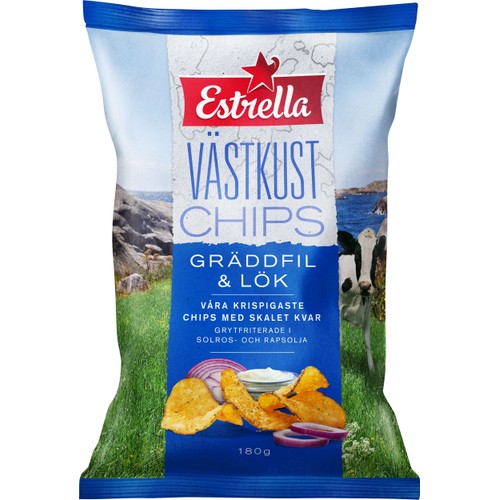 Västkustchips Gräddfil & Lök 180g Estrella