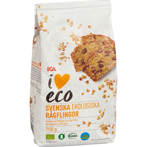 Rågflingor KRAV 750g ICA I love eco
