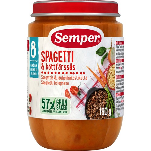 Spagetti med köttfärssås Från 8m 190g Semper