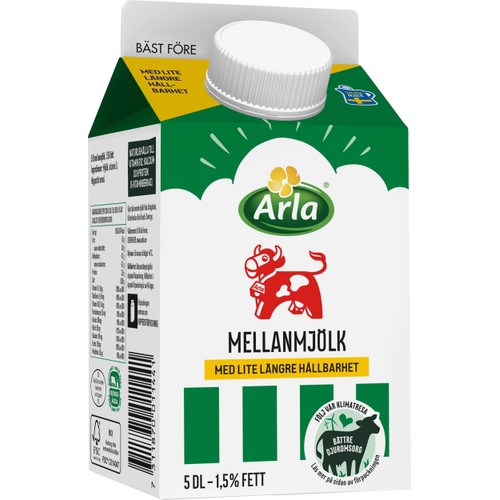Mellanmjölk Lång hållbarhet 1,5% 5dl Arla Ko®