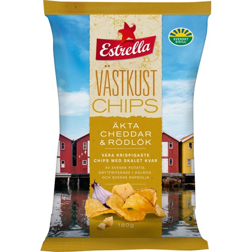 Västkustchips Cheddar & rödlök 180g Estrella