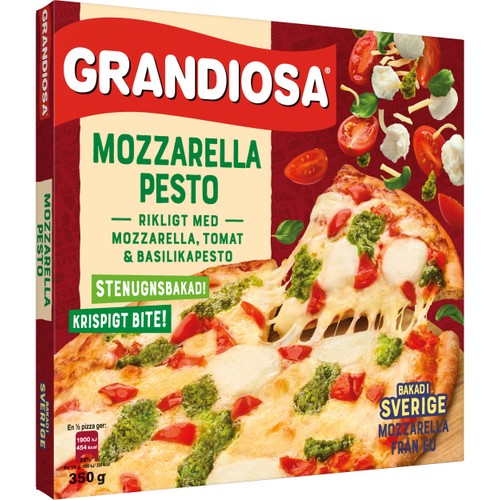 Pizza Mozzarella & pesto stenugnsbakad x-tra allt  350g Grandiosa