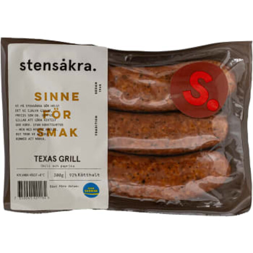 Korv Texas Grill 92% Kötthalt 300g Stensåkra