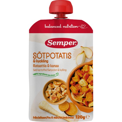 Barnmat Sötpotatis & kyckling 6m 120g Semper
