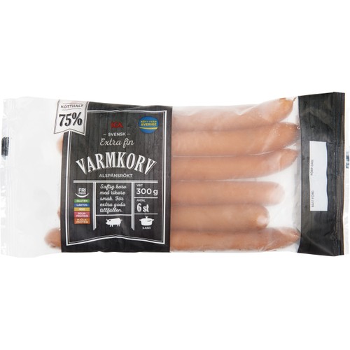 Varmkorv 75% kötthalt 300g ICA