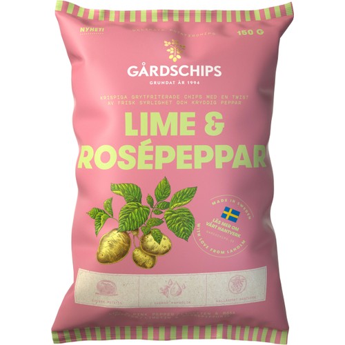Potatischips Lime & Rosépeppar 150g Gårdschips