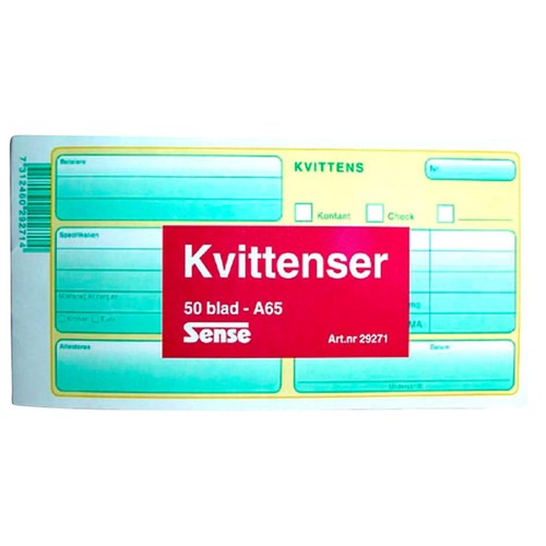 Kvittensblock A65 50 blad Sense