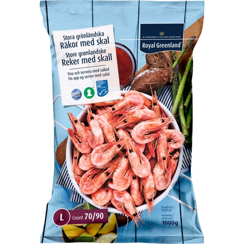 Räkor med skal  70/90 Fryst 1kg Royal Greenland