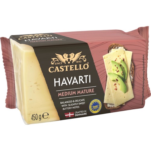 Hårdost Havarti medium mature 26% 450g Castello