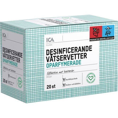 Våtservetter Desinficerande Oparfymerade 20-p ICA Hjärtat