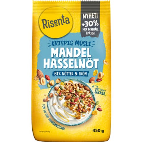 Krispig Müsli Mandel Hasselnöt 450 g Risenta
