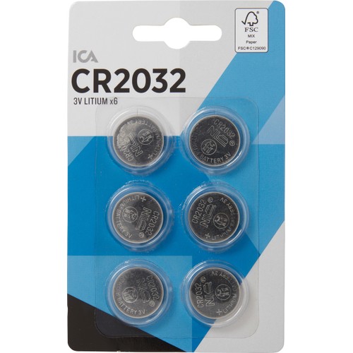 Knappcellsbatteri CR2032 6-p ICA