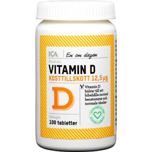 Vitamin D Kosttillskott 100st ICA Hjärtat