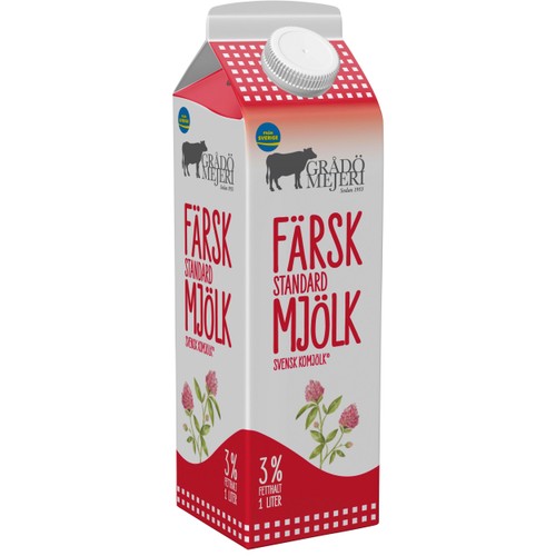 Standardmjölk 3% 1l Grådö Mejeri