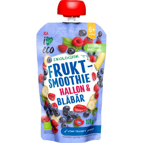 Fruktsmoothie hallon & blåbär 6m 120 g ICA I love eco