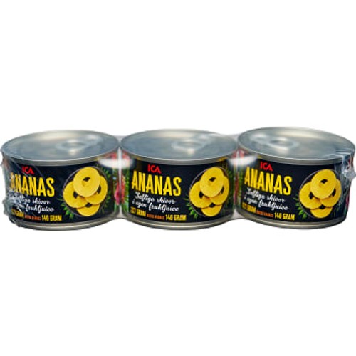 Ananas Skivor i juice 227g 3-p ICA