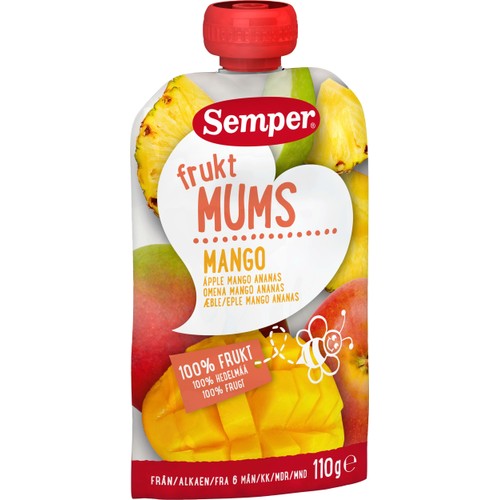 Fruktmums Äpple, mango & ananas 6m 110g Semper