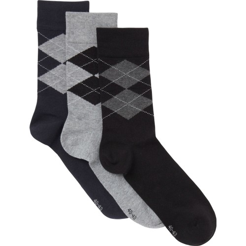 Strumpa 3p argyle svart-grå-blå mix 44/47 ICA I love eco