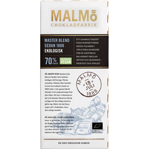 Chokladkaka Mörk Choklad Master Blend 70% 80g Malmö Chokladfabrik