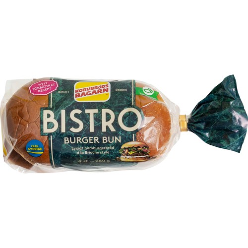 Hamburgerbröd Bistro Brioche 4-p Mjölkfri 280g Korvbrödsbagarn