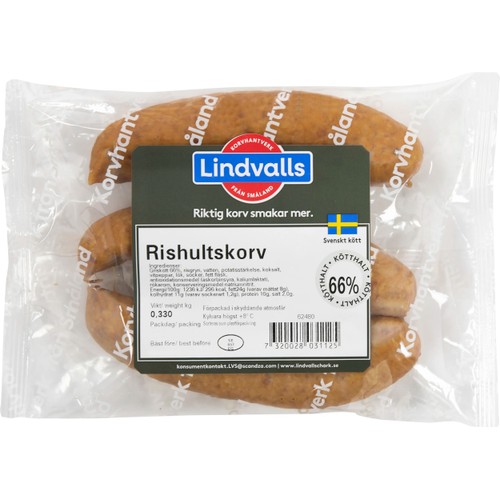 Rishultskorv 66% Kötthalt 330g Lindvalls