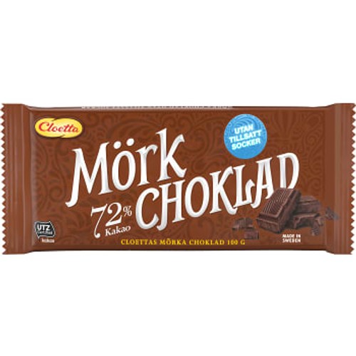 Mörk choklad 72 % Sockerfri 100g Cloetta