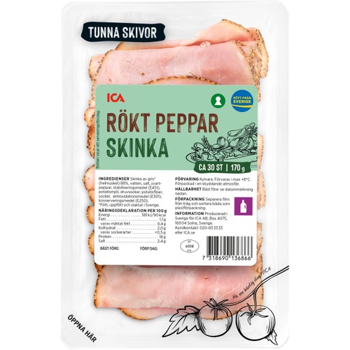 Skinka Rökt Peppar Tunna Skivor 170g ICA