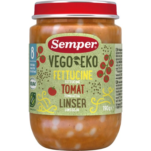Fettucine med tomat & linser Från 8 Mån Ekologisk 190g KRAV Semper