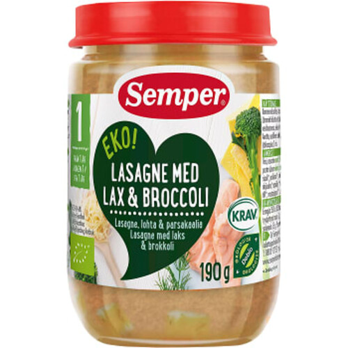 Lasagne med lax & broccoli Från 1år 190g KRAV Semper