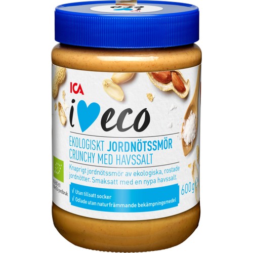 Jordnötssmör crunchy med havssalt 600g ICA I love eco