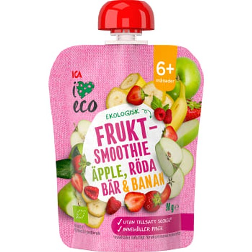 Fruktmellis Äpple jordgubb banan & hallon Från 6mån Ekologisk 90g ICA I love eco