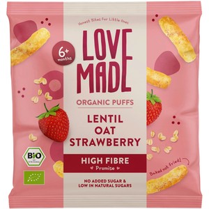 Linser, havre & jordgubbpuffar Eko 6m 20g Lovemade