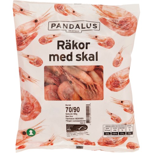 Räkor med skal 70/90 Fryst 500g Pandalus
