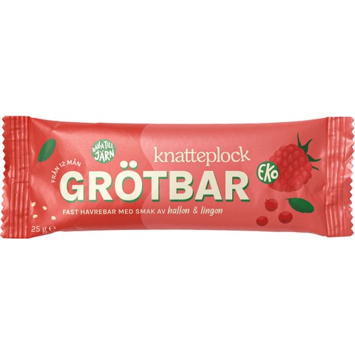 Barnmat Grötbar hallon & lingon 1år 25g Knatteplock