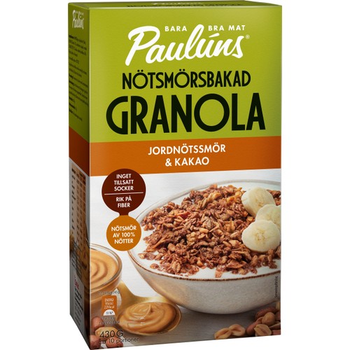 Granola Jordnötssmör & kakao 430g Pauluns