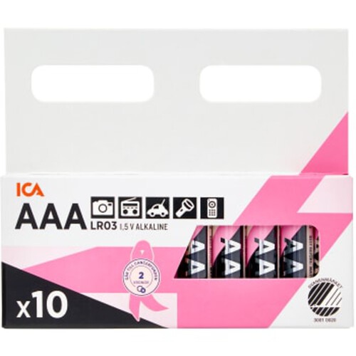 Batteri AAA 10-pack ICA Rosa bandet