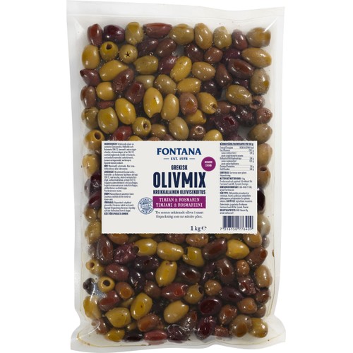 Olivmix marinerde med Timjan och Rosmarin 1kg Fontana