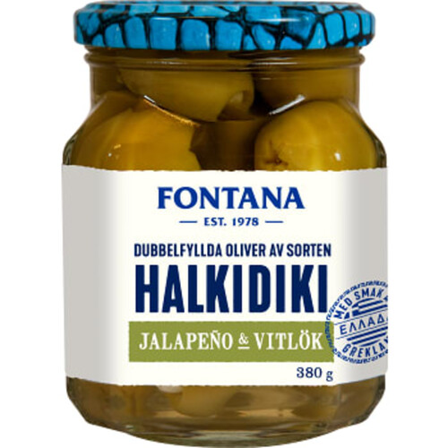 Oliver Halkidiki Dubbelfyllda med Jalapeno & vitlök 380g Fontana