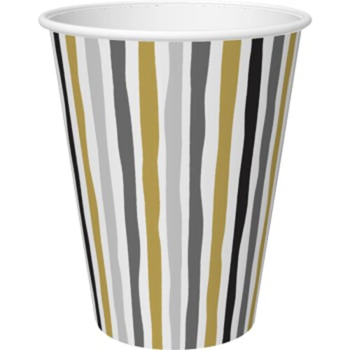 Engångsmugg Papper Stripes Black And Gold 10st Duni