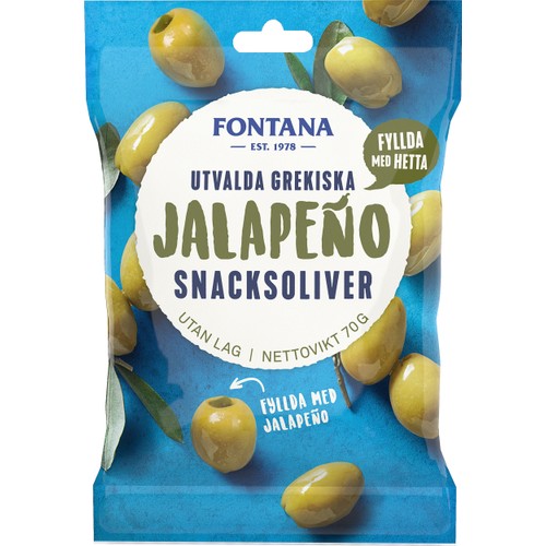 Snacksoliver Jalapeno Fyllda 70g Fontana