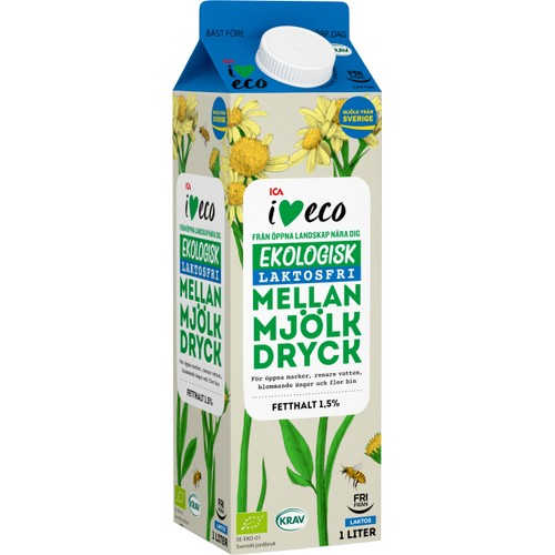 Mellanmjölksdryck Laktosfri 1,5% 1l KRAV ICA I love eco